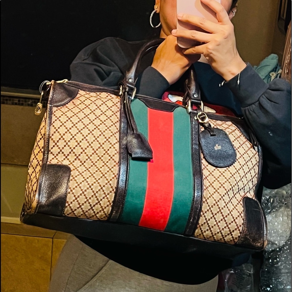 Vintage Joy Cloth Diamanté Carry On Duffel Bag.